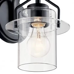 Everett 1-Light Black Bathroom Indoor Wall Sconce with Clear Glass by KICHLER 15 Everett 1-Light Black Bathroom Indoor Wall Sconce with Clear Glass by KICHLER -Kichler Sales black kichler vanity lighting 55077bk 1f 1000