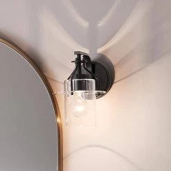 Everett 1-Light Black Bathroom Indoor Wall Sconce with Clear Glass by KICHLER 17 Everett 1-Light Black Bathroom Indoor Wall Sconce with Clear Glass by KICHLER -Kichler Sales black kichler vanity lighting 55077bk 76 1000