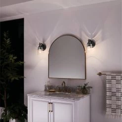 Everett 1-Light Black Bathroom Indoor Wall Sconce with Clear Glass by KICHLER 16 Everett 1-Light Black Bathroom Indoor Wall Sconce with Clear Glass by KICHLER -Kichler Sales black kichler vanity lighting 55077bk fa 1000