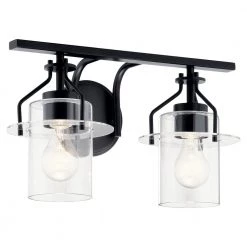 Everett 16 in. 2-Light Black Bathroom Vanity Light with Clear Glass by KICHLER