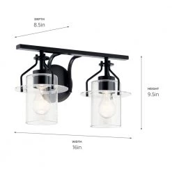 Everett 16 in. 2-Light Black Bathroom Vanity Light with Clear Glass by KICHLER -Kichler Sales black kichler vanity lighting 55078bk 66 1000
