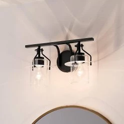 Everett 16 in. 2-Light Black Bathroom Vanity Light with Clear Glass by KICHLER -Kichler Sales black kichler vanity lighting 55078bk 76 1000