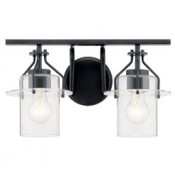 Everett 16 in. 2-Light Black Bathroom Vanity Light with Clear Glass by KICHLER -Kichler Sales black kichler vanity lighting 55078bk c3 1000