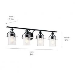Everett 34.25 in. 4-Light Black Bathroom Vanity Light with Clear Glass by KICHLER -Kichler Sales black kichler vanity lighting 55080bk 66 1000
