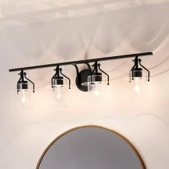 Everett 34.25 in. 4-Light Black Bathroom Vanity Light with Clear Glass by KICHLER -Kichler Sales black kichler vanity lighting 55080bk 76 1000