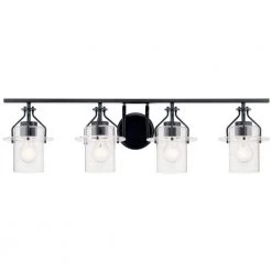 Everett 34.25 in. 4-Light Black Bathroom Vanity Light with Clear Glass by KICHLER -Kichler Sales black kichler vanity lighting 55080bk c3 1000