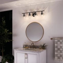 Everett 34.25 in. 4-Light Black Bathroom Vanity Light with Clear Glass by KICHLER -Kichler Sales black kichler vanity lighting 55080bk fa 1000