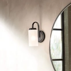 Kennewick 1-Light Black Bathroom Wall Sconce with Etched Glass by KICHLER -Kichler Sales black kichler vanity lighting 55085bk 1d 1000