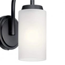Kennewick 1-Light Black Bathroom Wall Sconce with Etched Glass by KICHLER -Kichler Sales black kichler vanity lighting 55085bk 1f 1000