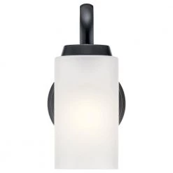 Kennewick 1-Light Black Bathroom Wall Sconce with Etched Glass by KICHLER -Kichler Sales black kichler vanity lighting 55085bk 4f 1000