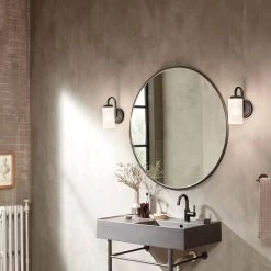 Kennewick 1-Light Black Bathroom Wall Sconce with Etched Glass by KICHLER -Kichler Sales black kichler vanity lighting 55085bk 76 1000