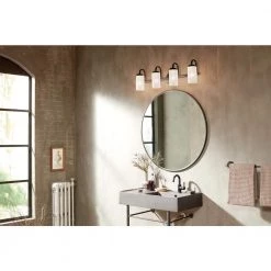 Kennewick 32 in. 4-Light Black Bathroom Vanity Light with Etched Glass by KICHLER -Kichler Sales black kichler vanity lighting 55088bk 44 1000