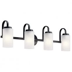 Kennewick 32 in. 4-Light Black Bathroom Vanity Light with Etched Glass by KICHLER