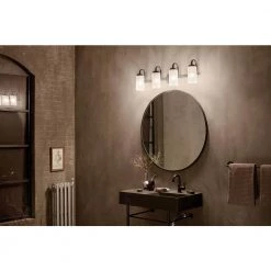 Kennewick 32 in. 4-Light Black Bathroom Vanity Light with Etched Glass by KICHLER -Kichler Sales black kichler vanity lighting 55088bk fa 1000