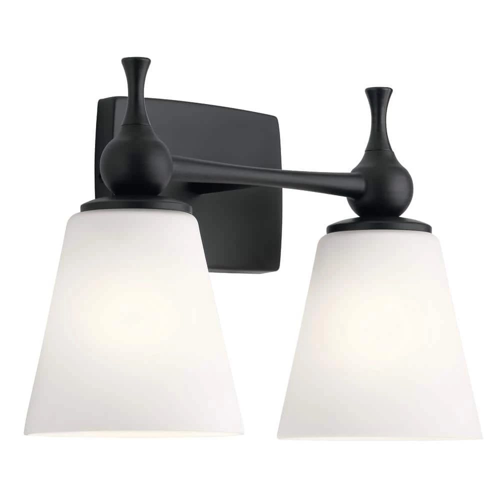 Cosabella 15 in. 2-Light Black Bathroom Vanity Light with Satin Etched Cased Opal Glass by KICHLER 3 Cosabella 15 in. 2-Light Black Bathroom Vanity Light with Satin Etched Cased Opal Glass by KICHLER