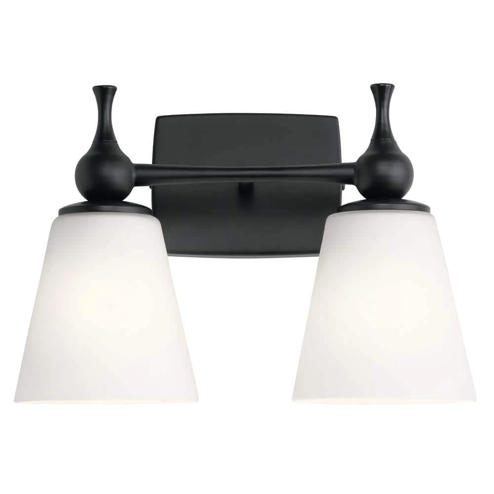 Cosabella 15 in. 2-Light Black Bathroom Vanity Light with Satin Etched Cased Opal Glass by KICHLER 6 Cosabella 15 in. 2-Light Black Bathroom Vanity Light with Satin Etched Cased Opal Glass by KICHLER - Image 4