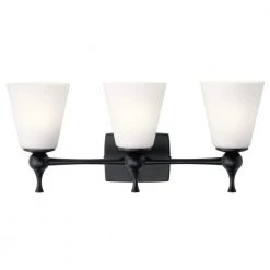 Cosabella 24 in. 3-Light Black Bathroom Vanity Light with Satin Etched Cased Opal Glass by KICHLER -Kichler Sales black kichler vanity lighting 55092bk 1f 1000