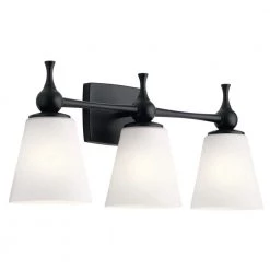 Cosabella 24 in. 3-Light Black Bathroom Vanity Light with Satin Etched Cased Opal Glass by KICHLER