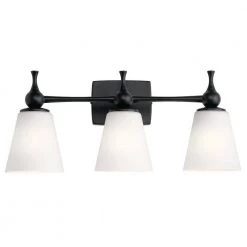 Cosabella 24 in. 3-Light Black Bathroom Vanity Light with Satin Etched Cased Opal Glass by KICHLER -Kichler Sales black kichler vanity lighting 55092bk c3 1000