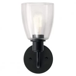 Meller 11 in. 1-Light Black Bathroom Indoor Wall Sconce with Clear Glass by KICHLER -Kichler Sales black kichler vanity lighting 55100bk 1f 1000