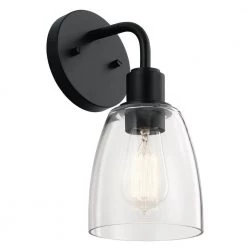 Meller 11 in. 1-Light Black Bathroom Indoor Wall Sconce with Clear Glass by KICHLER