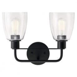 Meller 15 in. 2-Light Black Bathroom Vanity Light with Clear Glass by KICHLER 16 Meller 15 in. 2-Light Black Bathroom Vanity Light with Clear Glass by KICHLER -Kichler Sales black kichler vanity lighting 55101bk 1f 1000