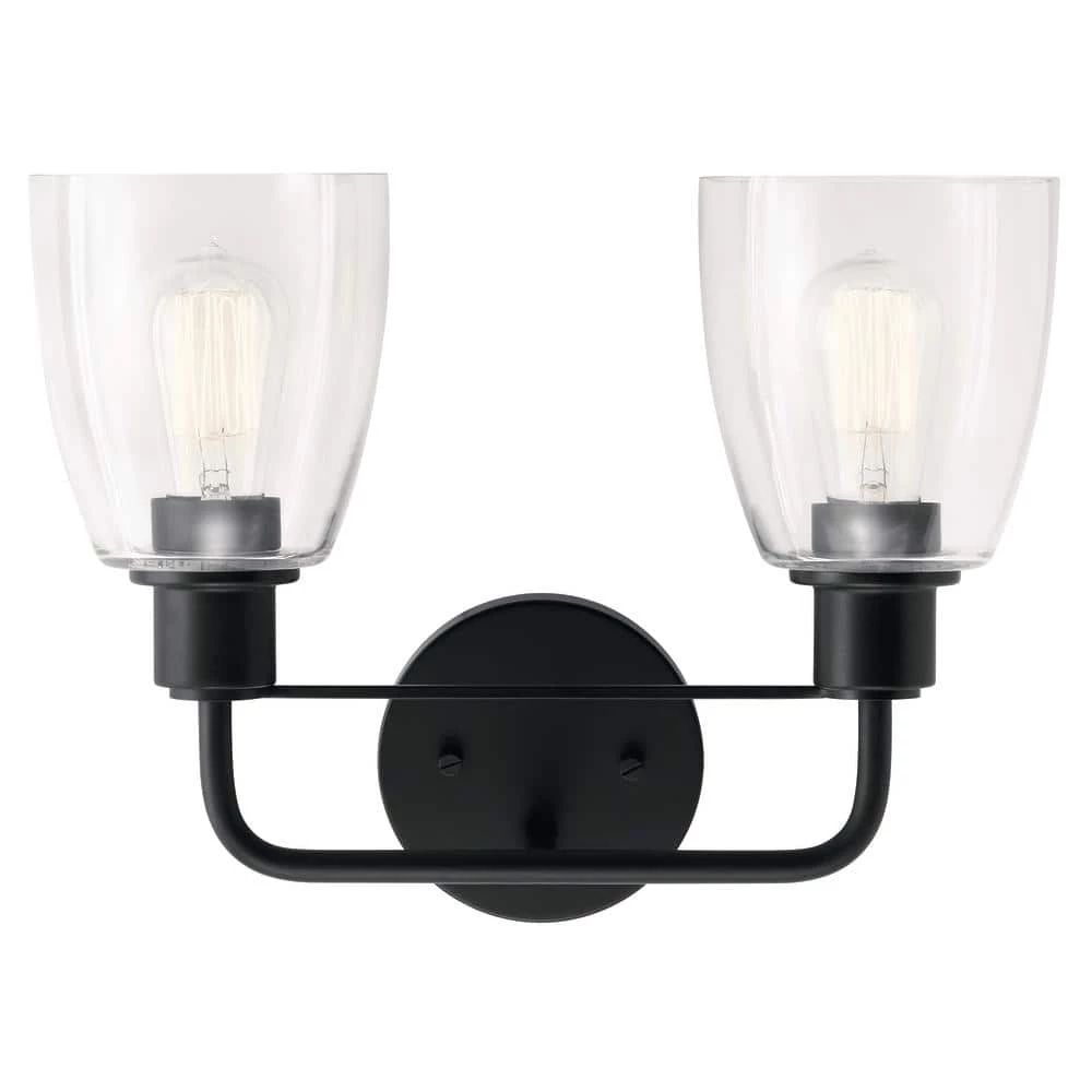 Meller 15 in. 2-Light Black Bathroom Vanity Light with Clear Glass by KICHLER 8 Meller 15 in. 2-Light Black Bathroom Vanity Light with Clear Glass by KICHLER - Image 6