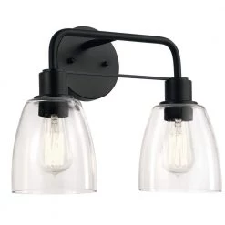 Meller 15 in. 2-Light Black Bathroom Vanity Light with Clear Glass by KICHLER