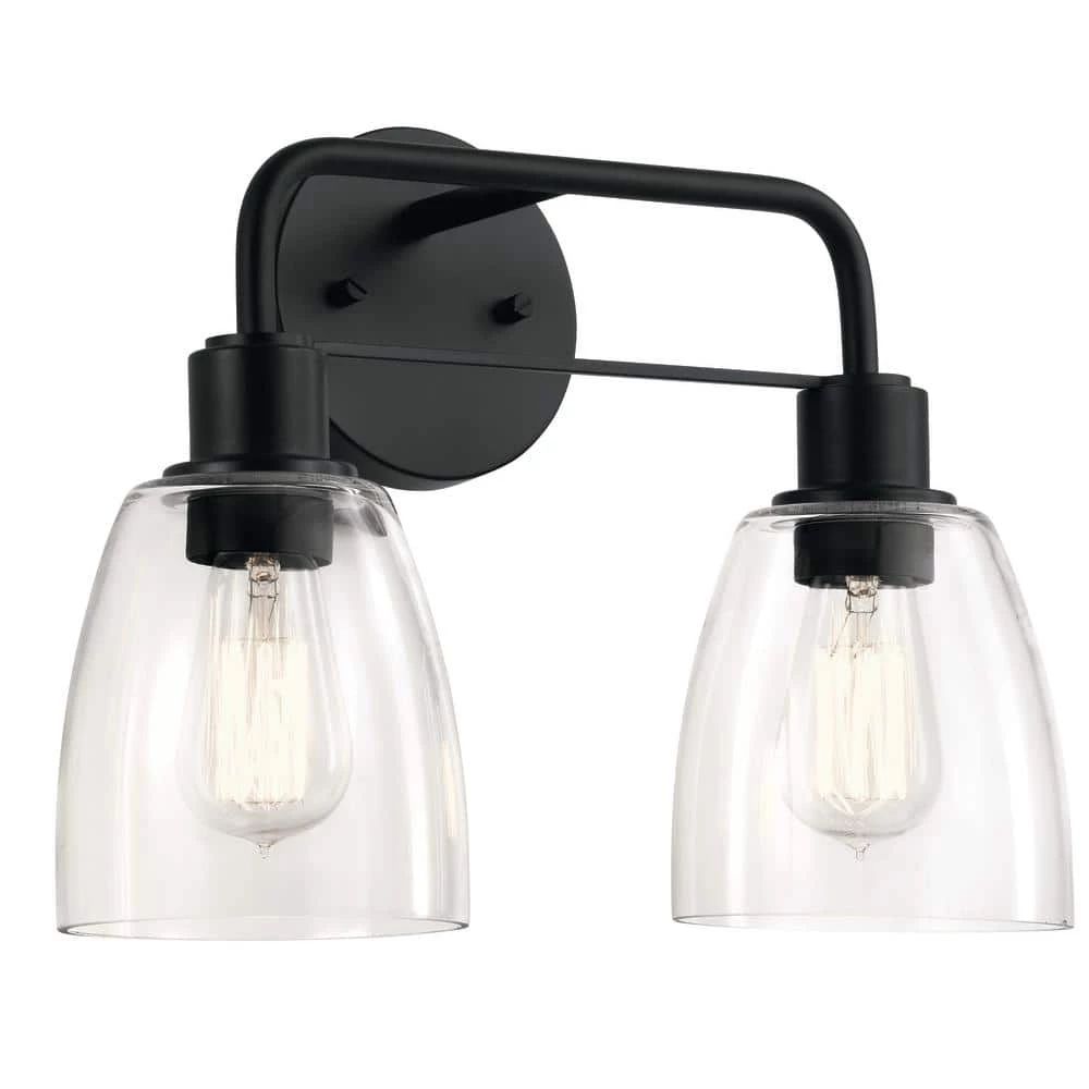 Meller 15 in. 2-Light Black Bathroom Vanity Light with Clear Glass by KICHLER 3 Meller 15 in. 2-Light Black Bathroom Vanity Light with Clear Glass by KICHLER