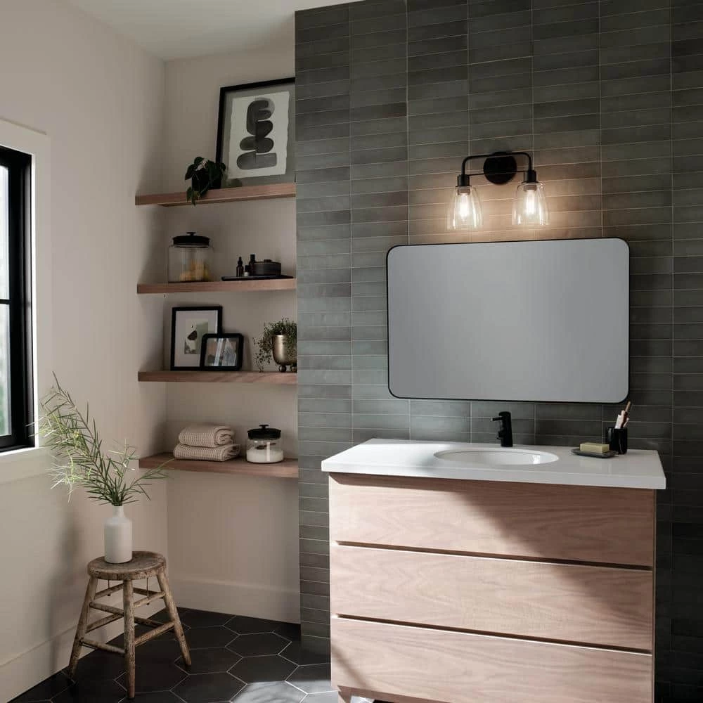 Meller 15 in. 2-Light Black Bathroom Vanity Light with Clear Glass by KICHLER 4 Meller 15 in. 2-Light Black Bathroom Vanity Light with Clear Glass by KICHLER - Image 2