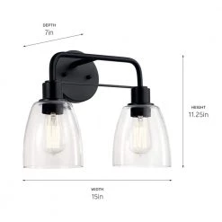 Meller 15 in. 2-Light Black Bathroom Vanity Light with Clear Glass by KICHLER 18 Meller 15 in. 2-Light Black Bathroom Vanity Light with Clear Glass by KICHLER -Kichler Sales black kichler vanity lighting 55101bk fa 1000