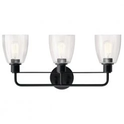 Meller 24 in. 3-Light Black Bathroom Vanity Light with Clear Glass by KICHLER -Kichler Sales black kichler vanity lighting 55102bk 1f 1000