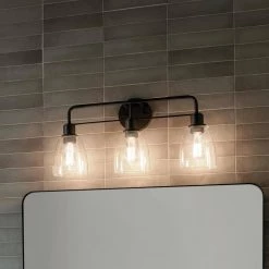 Meller 24 in. 3-Light Black Bathroom Vanity Light with Clear Glass by KICHLER -Kichler Sales black kichler vanity lighting 55102bk 76 1000
