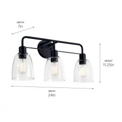 Meller 24 in. 3-Light Black Bathroom Vanity Light with Clear Glass by KICHLER -Kichler Sales black kichler vanity lighting 55102bk fa 1000