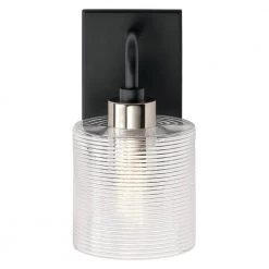 Harvan 9.25 in. 1-Light Black Bathroom Indoor Wall Sconce with Clear Ribbed Glass by KICHLER -Kichler Sales black kichler vanity lighting 55105bk 1f 1000