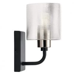 Harvan 9.25 in. 1-Light Black Bathroom Indoor Wall Sconce with Clear Ribbed Glass by KICHLER -Kichler Sales black kichler vanity lighting 55105bk 4f 1000