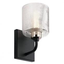 Harvan 9.25 in. 1-Light Black Bathroom Indoor Wall Sconce with Clear Ribbed Glass by KICHLER