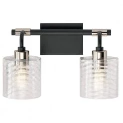 Harvan 15 in. 2-Light Black Bathroom Vanity Light with Clear Ribbed Glass by KICHLER -Kichler Sales black kichler vanity lighting 55106bk 44 1000