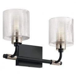Harvan 15 in. 2-Light Black Bathroom Vanity Light with Clear Ribbed Glass by KICHLER