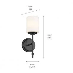 Ali 1-Light Black Bathroom Wall Sconce with Satin Etched Case Opal Glass Shade by KICHLER -Kichler Sales black kichler vanity lighting 55140bk 44 1000