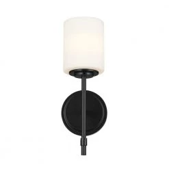 Ali 1-Light Black Bathroom Wall Sconce with Satin Etched Case Opal Glass Shade by KICHLER -Kichler Sales black kichler vanity lighting 55140bk 4f 1000