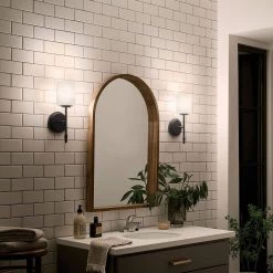 Ali 1-Light Black Bathroom Wall Sconce with Satin Etched Case Opal Glass Shade by KICHLER -Kichler Sales black kichler vanity lighting 55140bk 76 1000