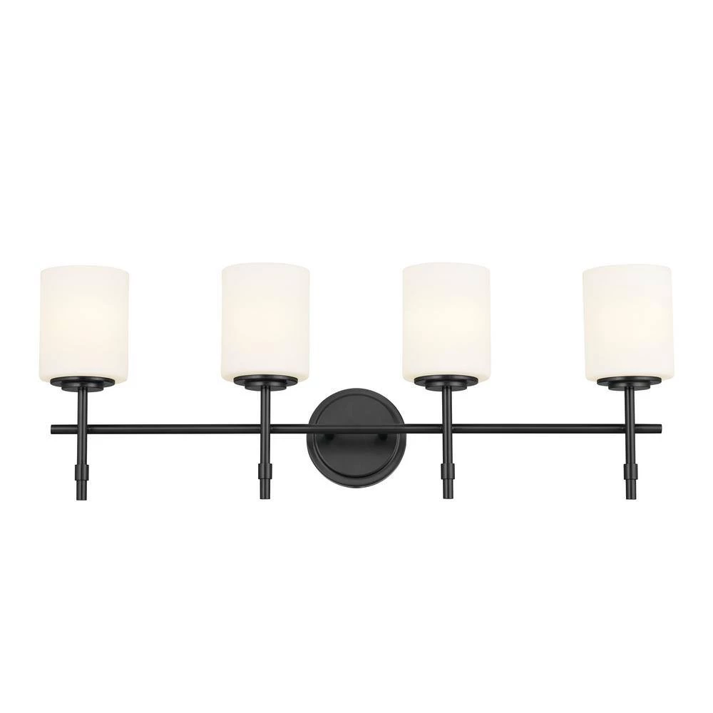 Ali 32.5 in. 4-Light Black Bathroom Vanity Light with Satin Etched Case Opal Glass Shades by KICHLER 7 Ali 32.5 in. 4-Light Black Bathroom Vanity Light with Satin Etched Case Opal Glass Shades by KICHLER - Image 5