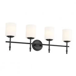 Ali 32.5 in. 4-Light Black Bathroom Vanity Light with Satin Etched Case Opal Glass Shades by KICHLER