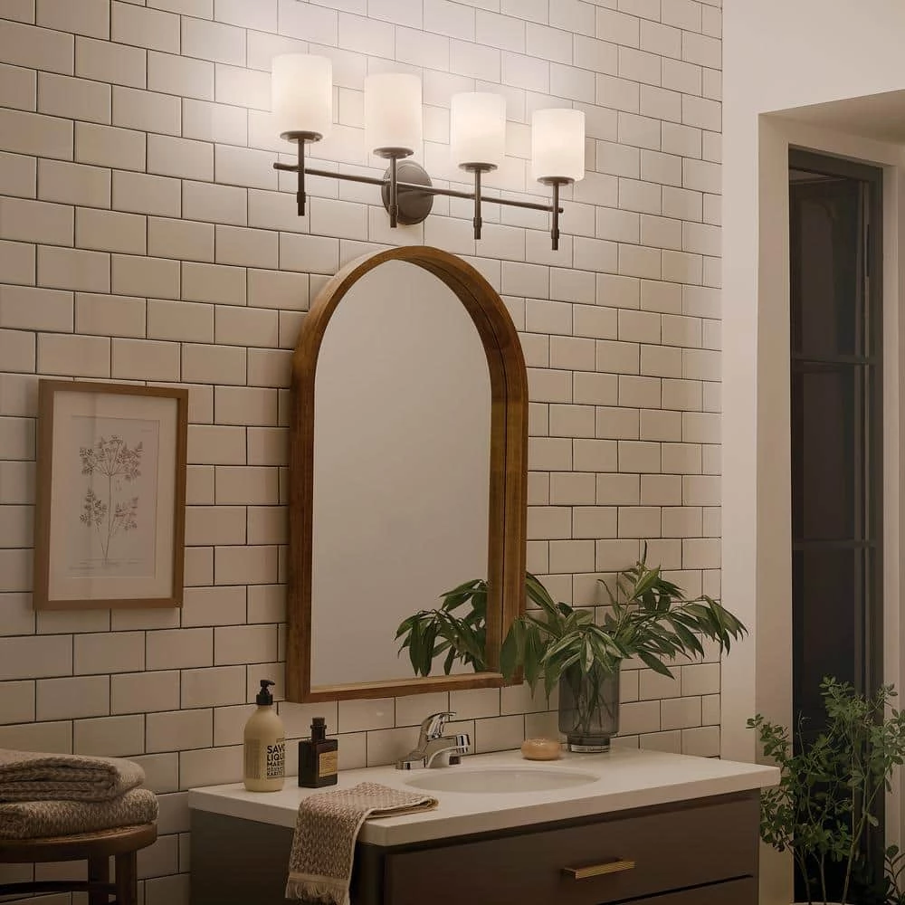 Ali 32.5 in. 4-Light Black Bathroom Vanity Light with Satin Etched Case Opal Glass Shades by KICHLER 10 Ali 32.5 in. 4-Light Black Bathroom Vanity Light with Satin Etched Case Opal Glass Shades by KICHLER - Image 8