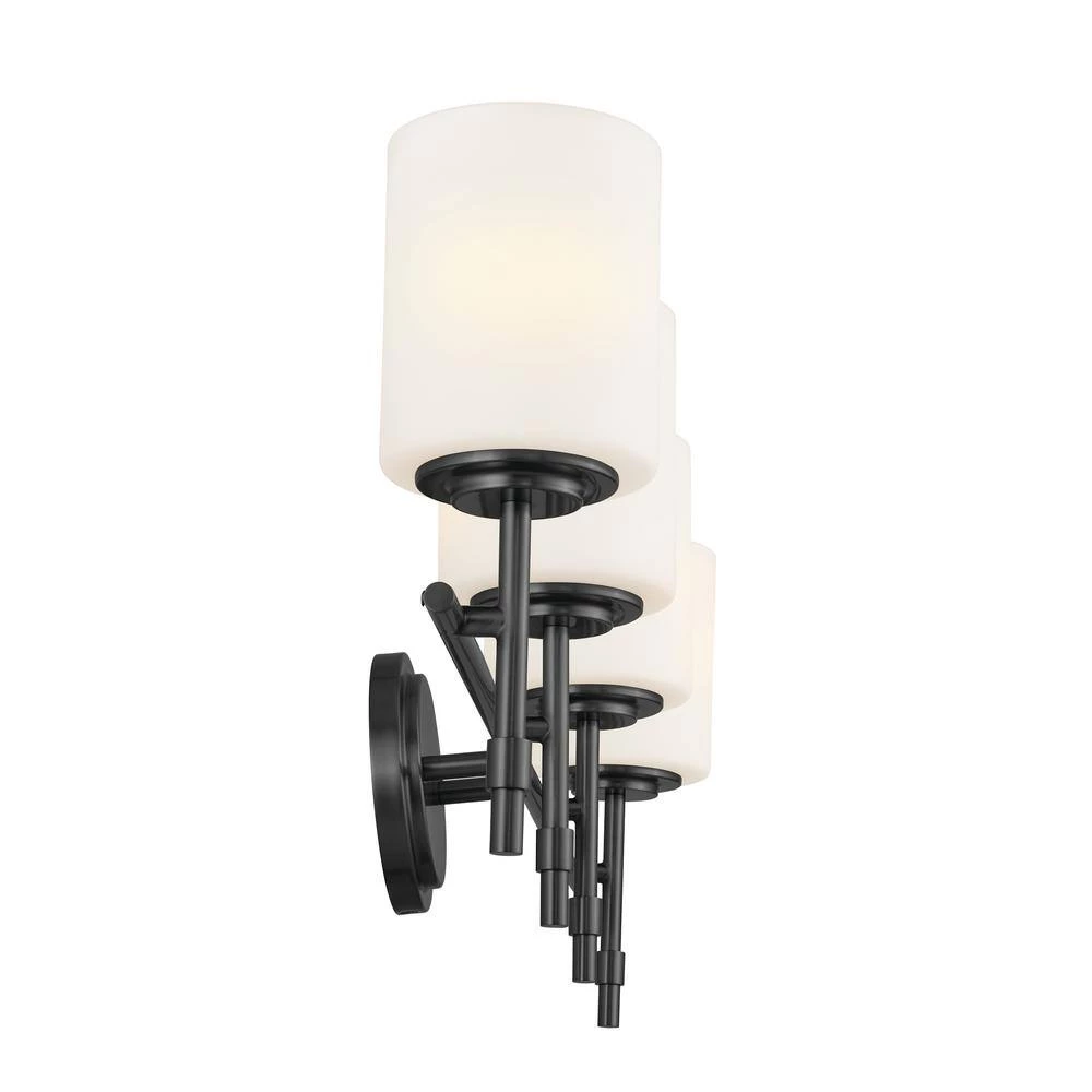 Ali 32.5 in. 4-Light Black Bathroom Vanity Light with Satin Etched Case Opal Glass Shades by KICHLER 6 Ali 32.5 in. 4-Light Black Bathroom Vanity Light with Satin Etched Case Opal Glass Shades by KICHLER - Image 4