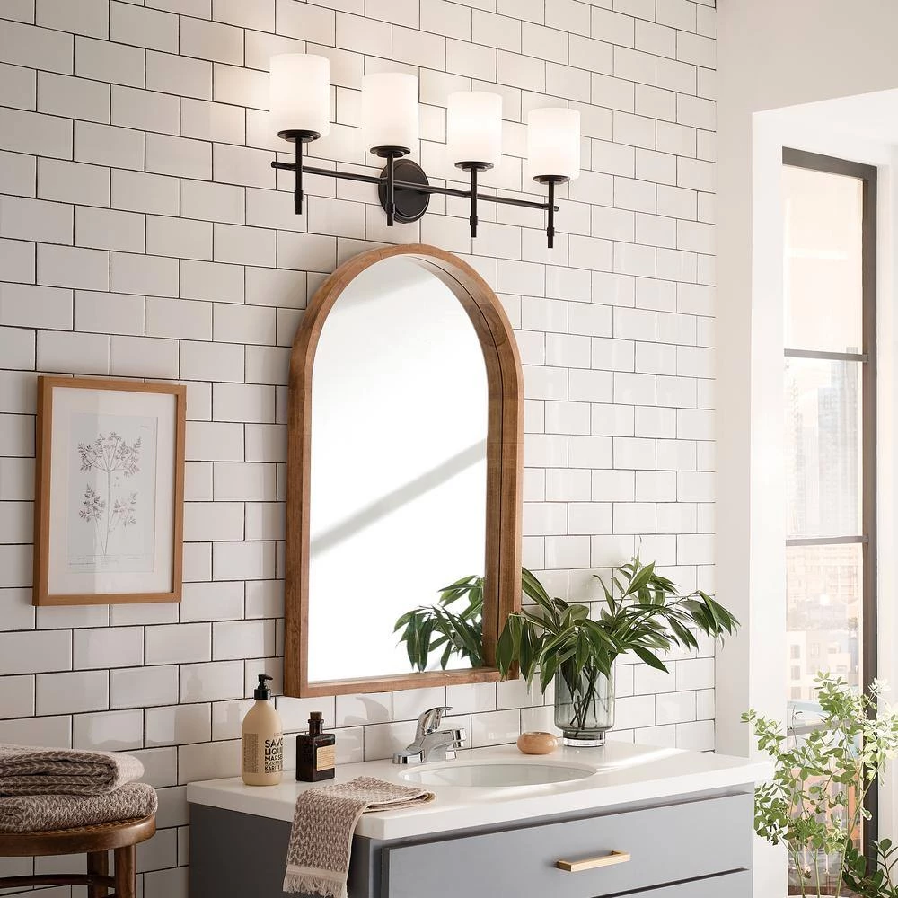 Ali 32.5 in. 4-Light Black Bathroom Vanity Light with Satin Etched Case Opal Glass Shades by KICHLER 4 Ali 32.5 in. 4-Light Black Bathroom Vanity Light with Satin Etched Case Opal Glass Shades by KICHLER - Image 2