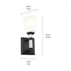 Rosalind 1-Light Black Bathroom Wall Sconce with Satin Etched Cased Opal Glass Shade by KICHLER -Kichler Sales black kichler vanity lighting 55145bk 44 1000