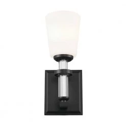 Rosalind 1-Light Black Bathroom Wall Sconce with Satin Etched Cased Opal Glass Shade by KICHLER -Kichler Sales black kichler vanity lighting 55145bk 4f 1000