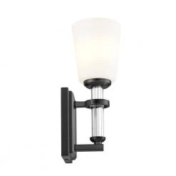 Rosalind 1-Light Black Bathroom Wall Sconce with Satin Etched Cased Opal Glass Shade by KICHLER -Kichler Sales black kichler vanity lighting 55145bk c3 1000